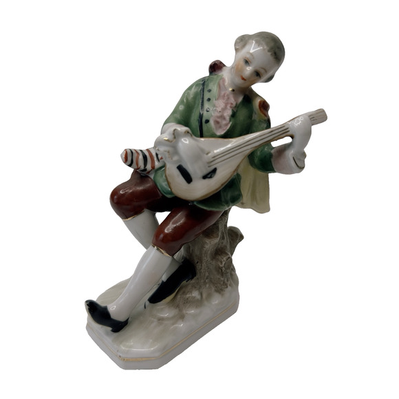 Occupied Japan Figurine 18th Century Man w/Mandolin Hand Painted 1945-1952 VTG - Picture 1 of 11